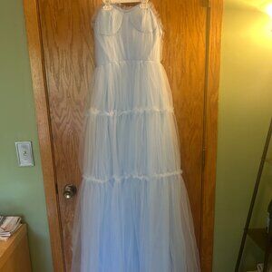 A Line Strapless Corset Tulle Long Bridesmaid Dress